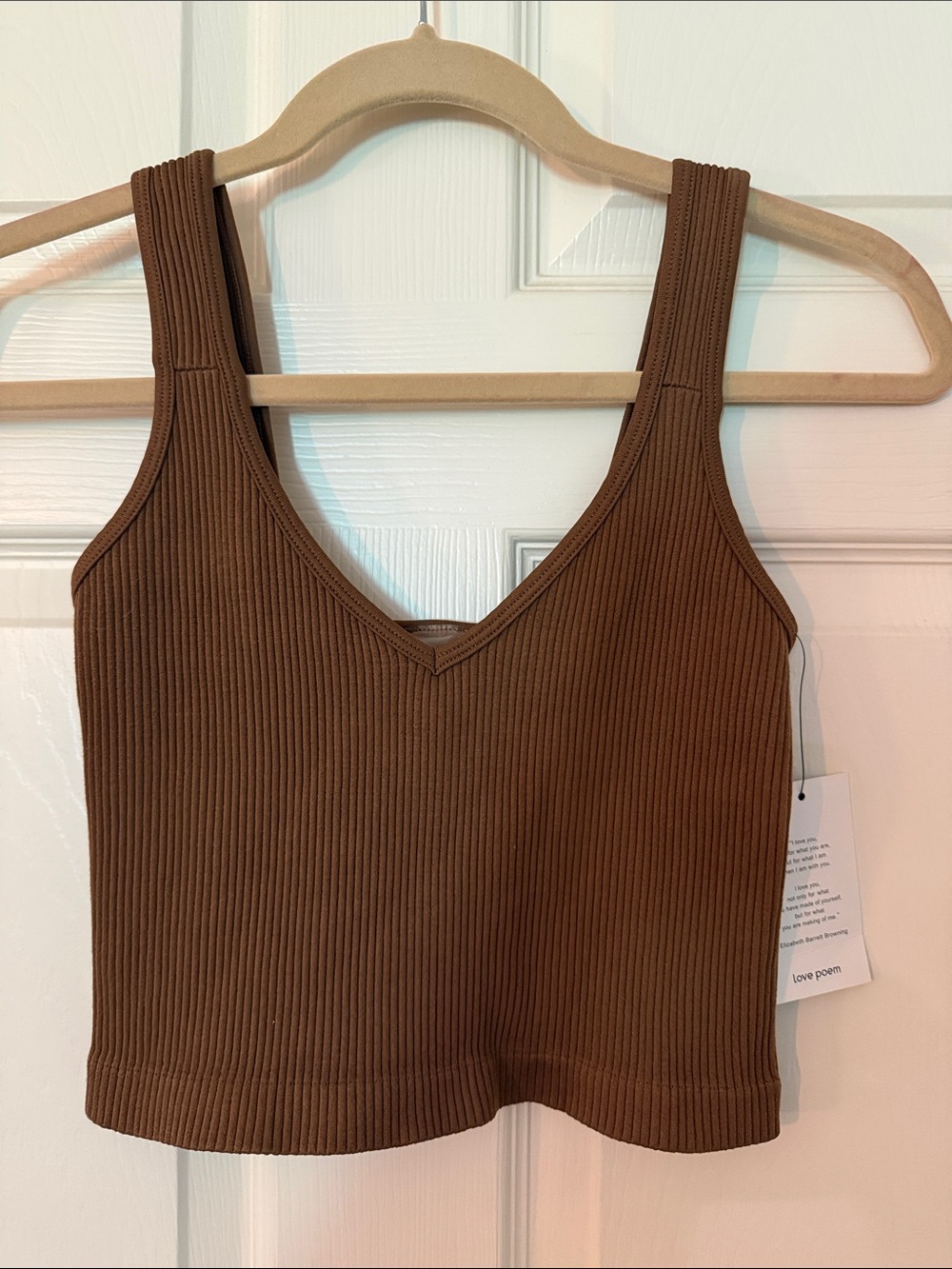 Love Poem Ribbed V-Neck Crop Tank Top - Chocolate Brown